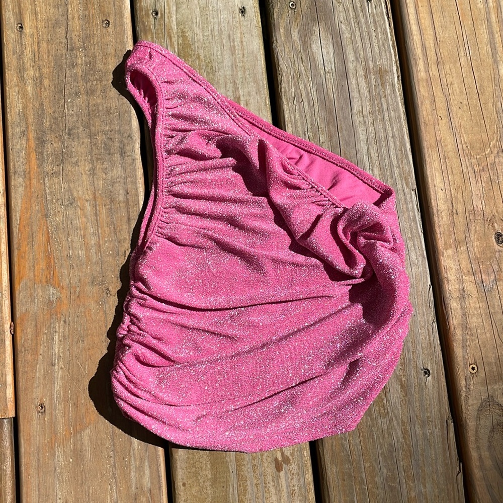 SHEIN Pink Glitter One Shoulder Crop Top Small